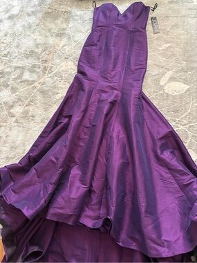 Jovani Strapless Plum Satin Mermaid Gown